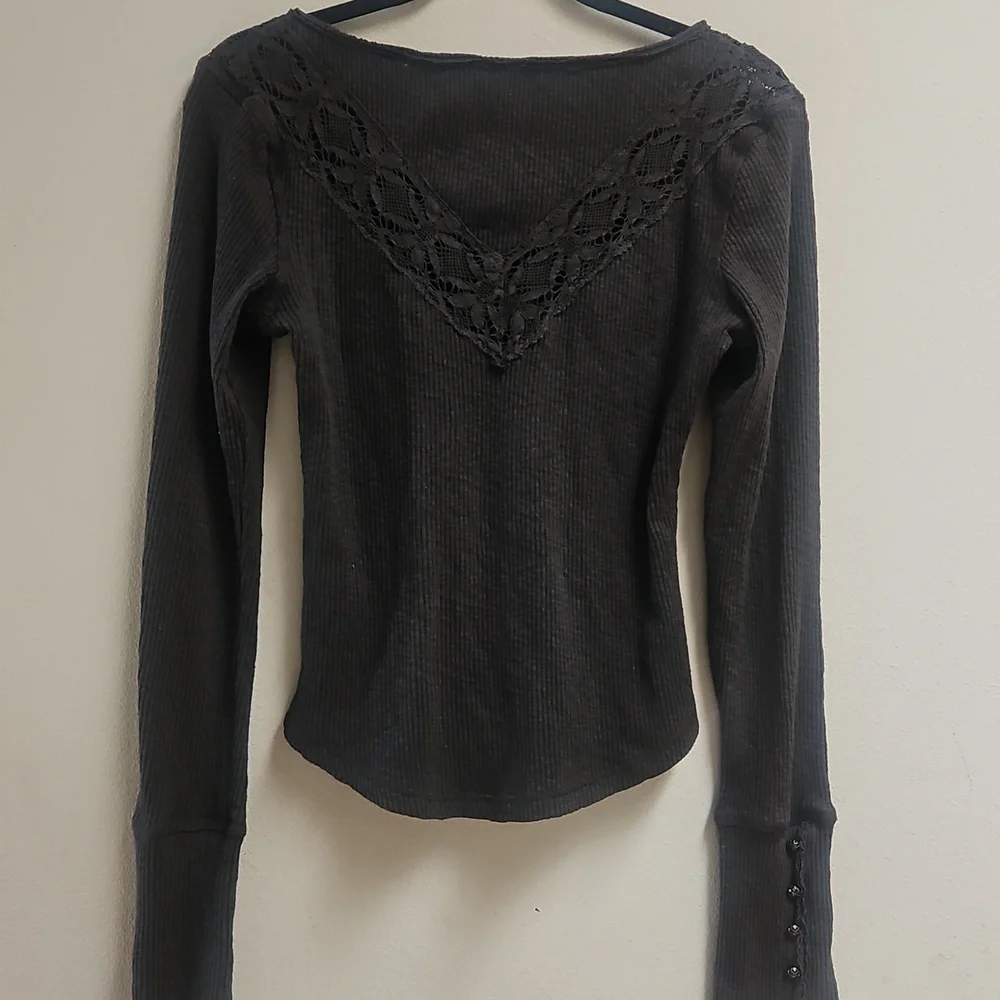 Free People Come On Over Henley Top In Black. - Picture 6 of 8
